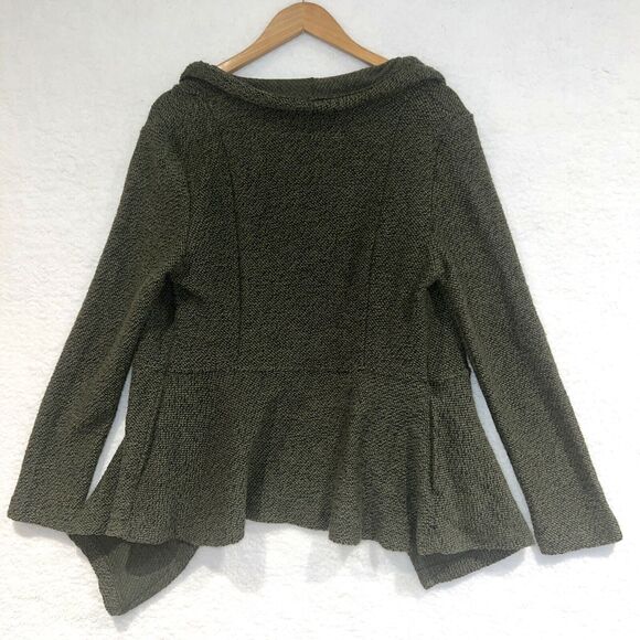 BNCI Blanc Noir Womens Open Front Waterfall Asymmetric Cardigan Green Sweater Lg - Picture 2 of 16